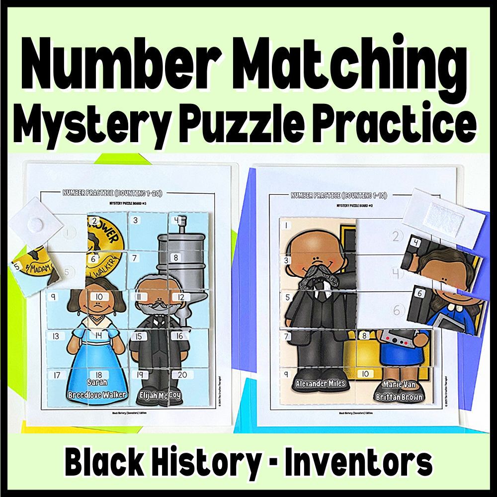 Black History Inventors Number Matching Practice Puzzles