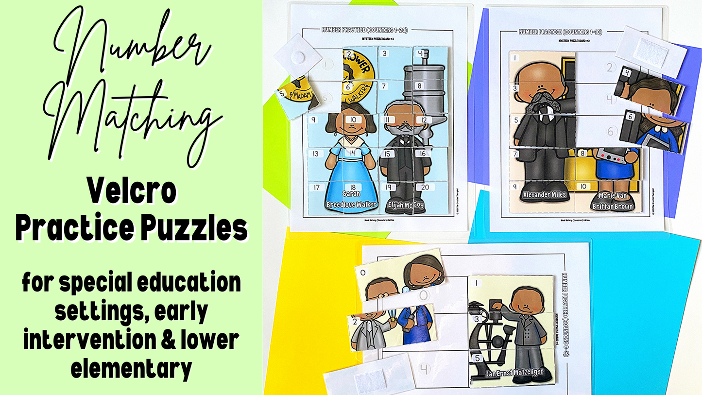 Black History Inventors Number Matching Practice Puzzles