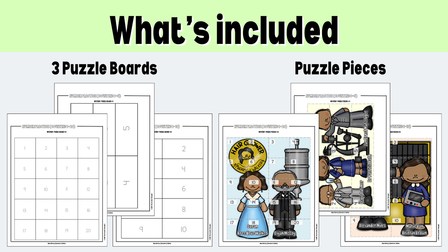 Black History Inventors Number Matching Practice Puzzles