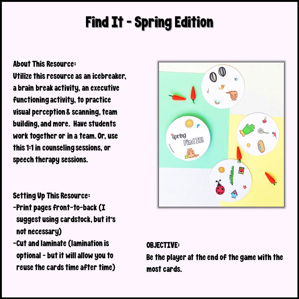 Spring FIND IT Card Game